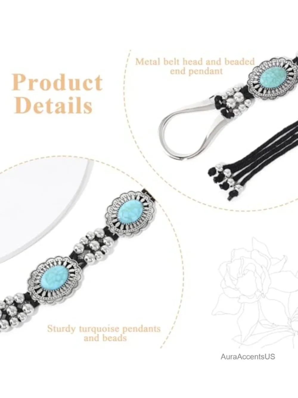 Concho Turquoise Chain Belt Women's Western Belts Cowgirl Waist Belt Dresses